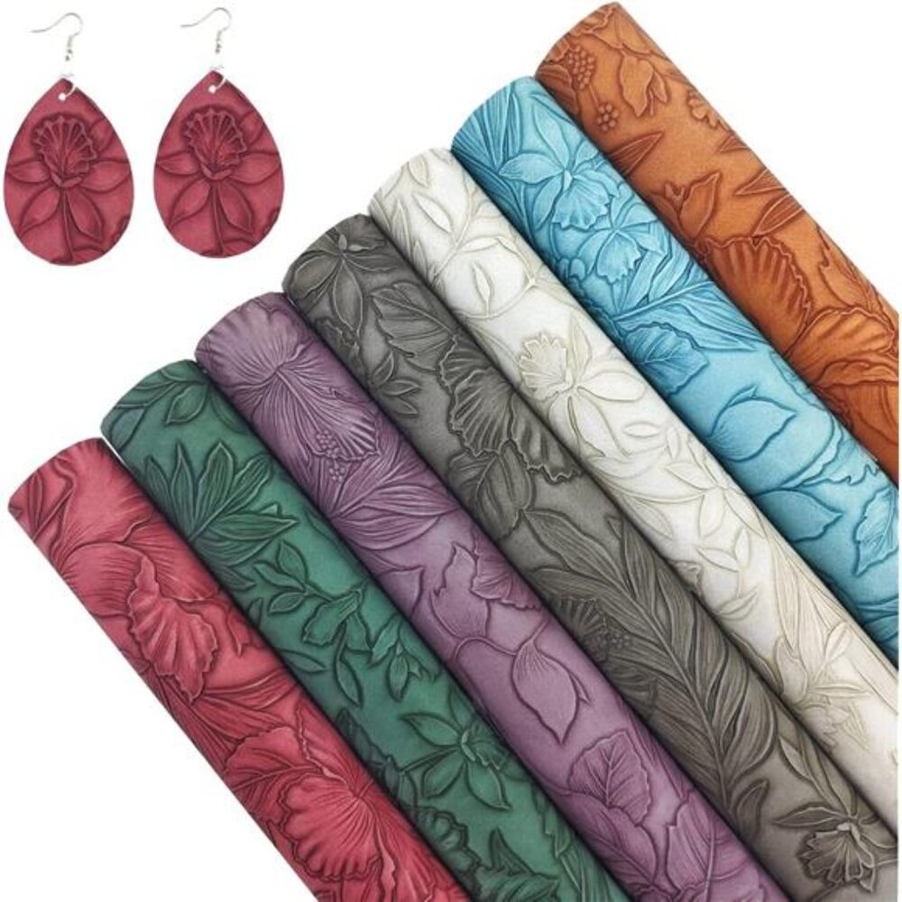 7 Pcs Embossed Faux Leather Sheets for Earrings Purses Making, 8.2" X 11.8"